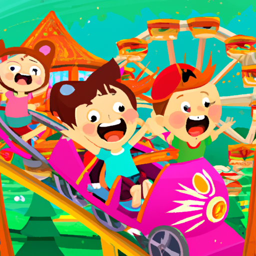 ילדים נרגשים נוסעים על רכבת הרים בפארק השעשועים סופרלנד